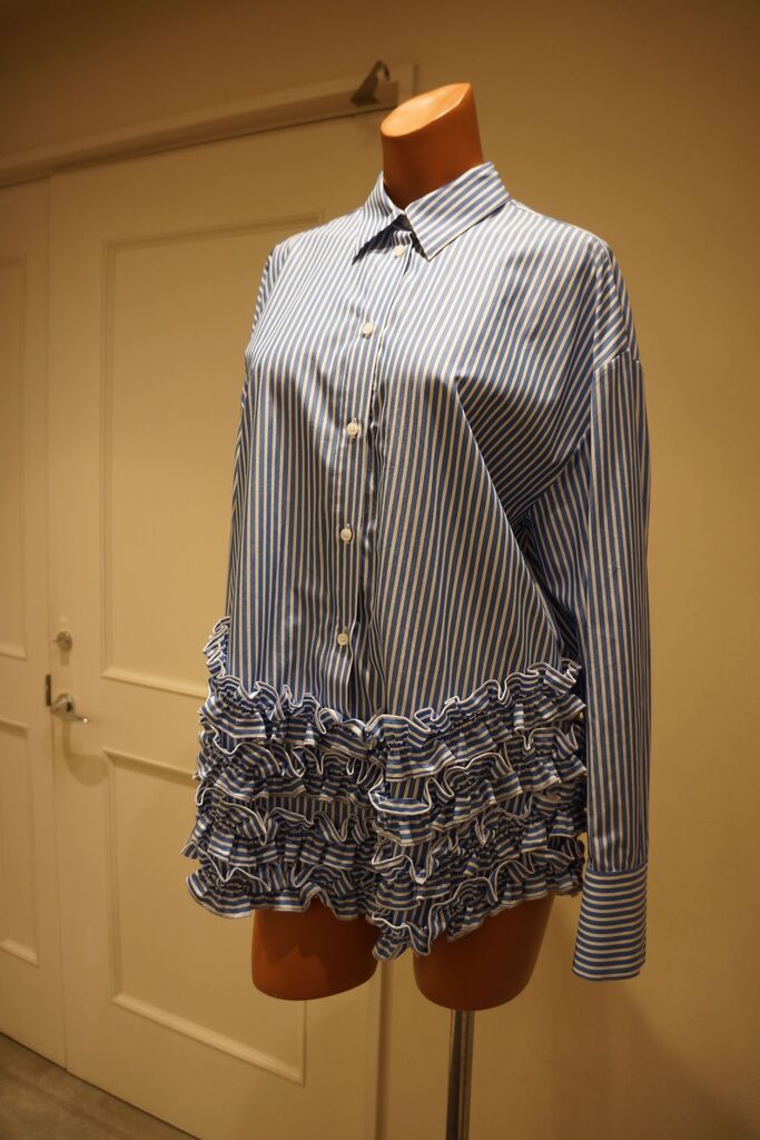 MSGM ストライプ フリル 半袖シャツ ブラウス MSGM｜フリルデザインストライプシャツ