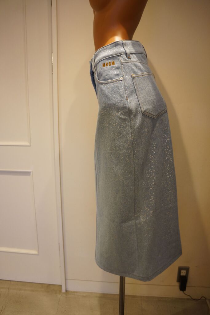 MSGM（エムエスジーエム）DRIPPING SILVER デニムロングスカート