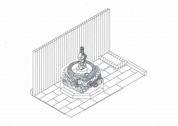 龍の彫刻水鉢図面
