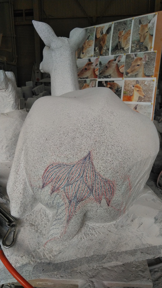 親子なで鹿（砥鹿神社）制作工程｜動物の石像