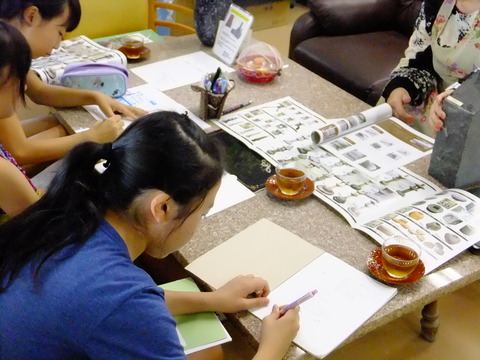 石灯篭の歴史を聞く子供たち