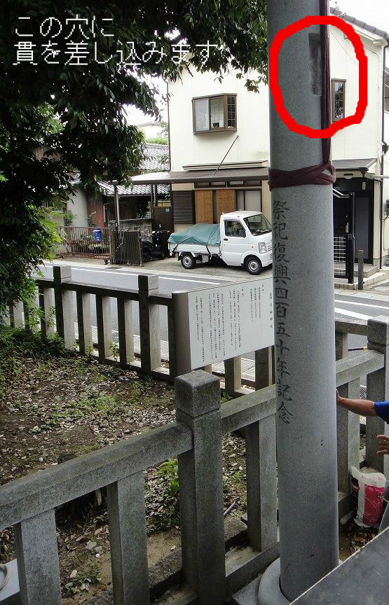 鳥居施工方法 貫を差し込む穴