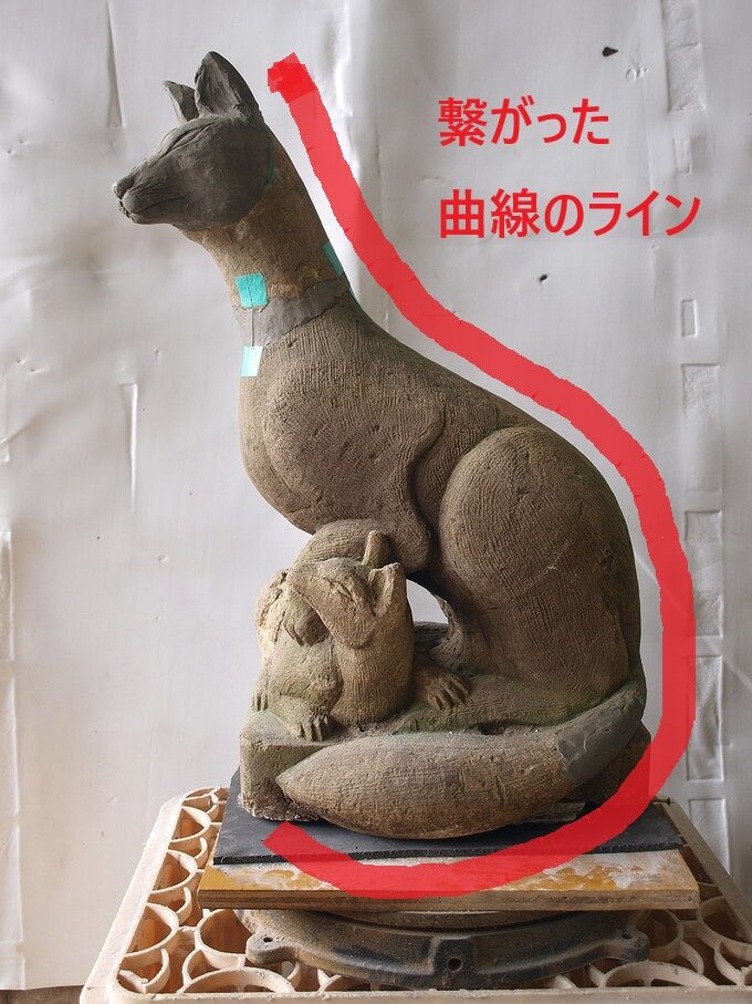 狐の石像修復(粘土)