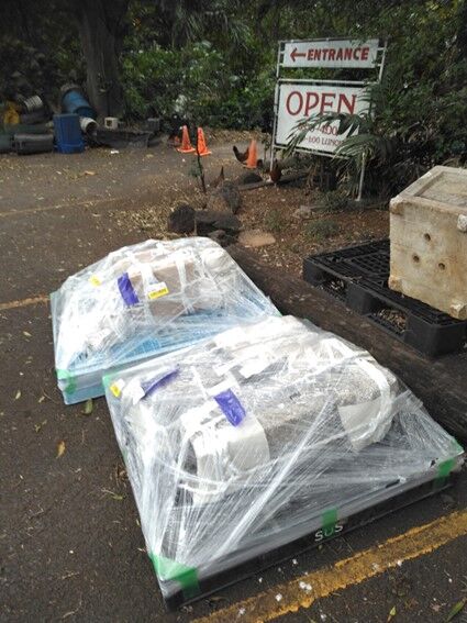 石灯籠ハワイに到着｜海外輸送荷姿