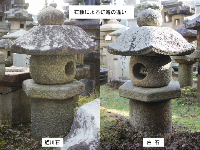 石種による石灯篭の違い