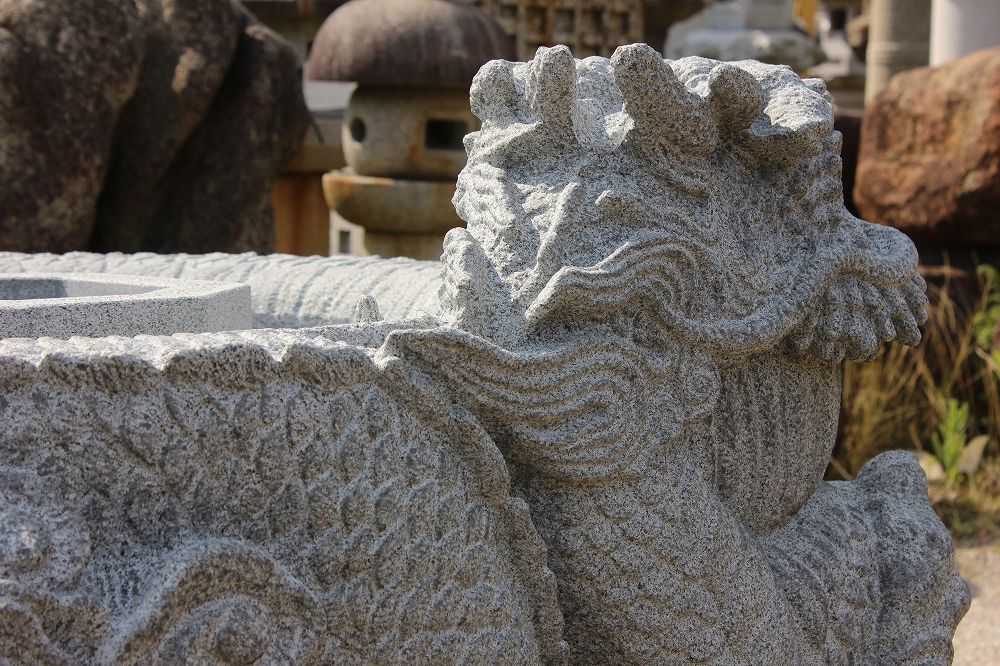 龍の石像｜龍が彫刻された水鉢の製作8 完成 : 岡崎市 老舗石屋㈱杉田