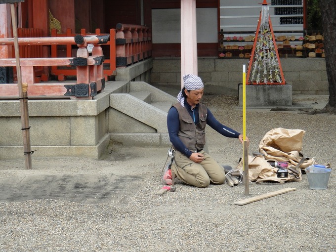 神戸　長田神社　狛犬　測量