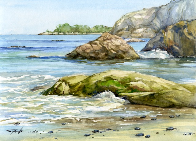 水彩画「海岸線」