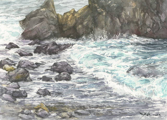 水彩画「荒崎海岸」