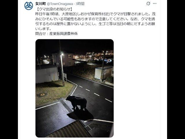 【悲報】女川町“クマ画像”は「生成AIのフェイク」公式X300万回表示→訂正　目撃情報も虚偽と判明