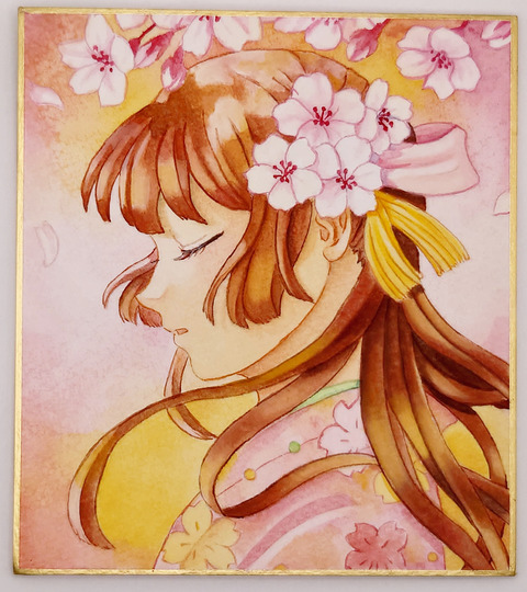 日本の桜まつり着物の女の子小さな新鮮な花を見る美しい遊びの