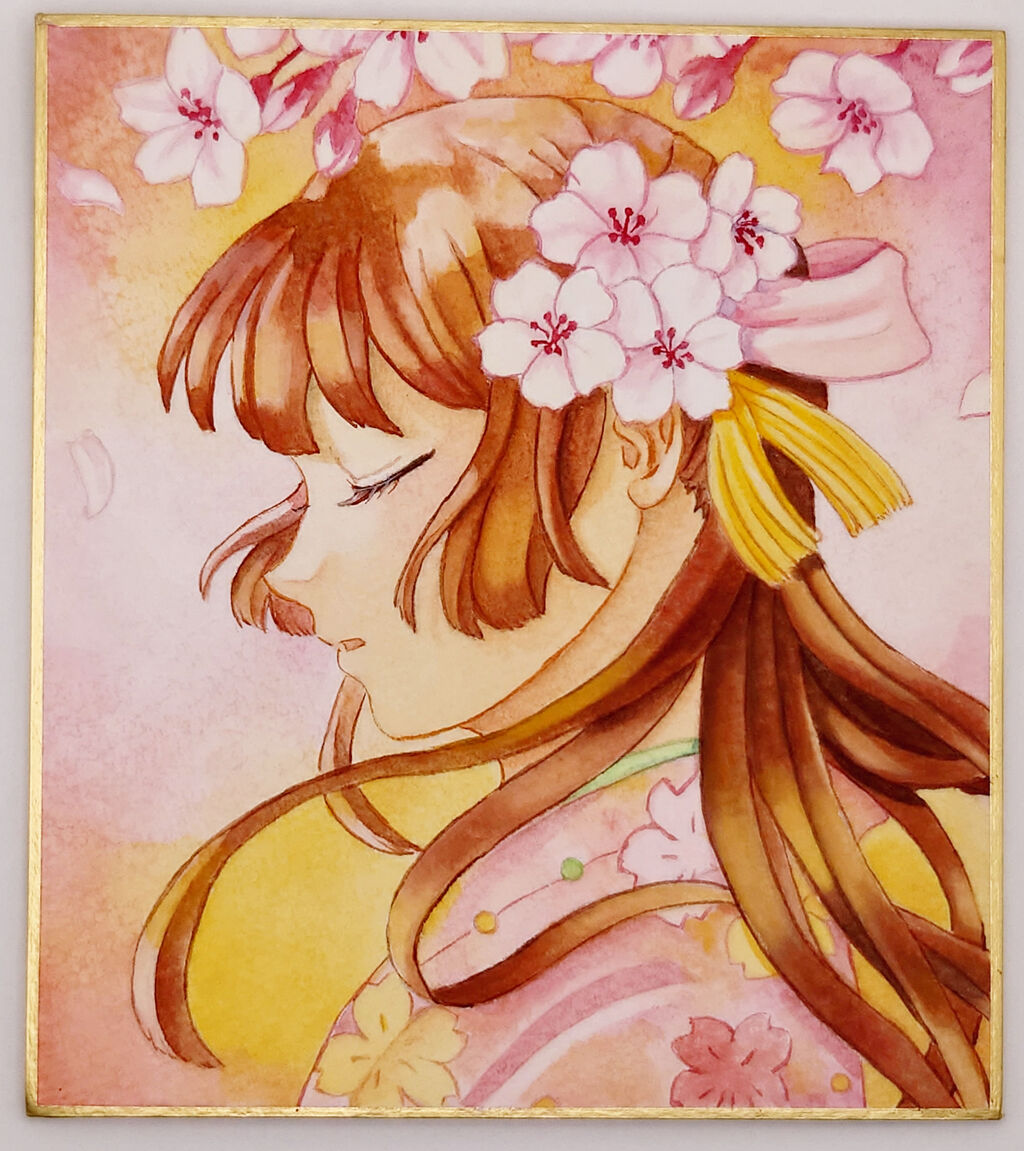 作品紹介】桜と和服の女の子 | 水彩イラスト : まったり描いたり作ったり