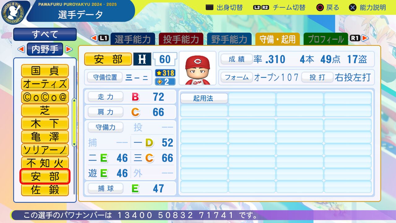 パワプロ2024-2025 サクセス作成選手 実在選手再現 安部友裕