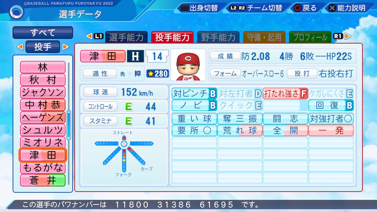 パワプロ2022 サクセス作成選手 実在選手再現 津田恒実（広島東洋