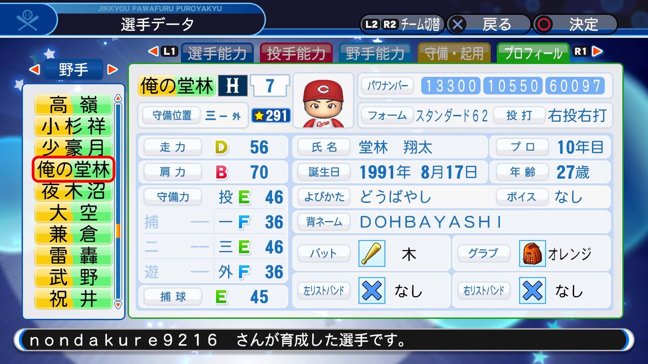 パワプロ19 サクセス作成選手 再現 選手 俺の堂林 スクストとパワプロと私