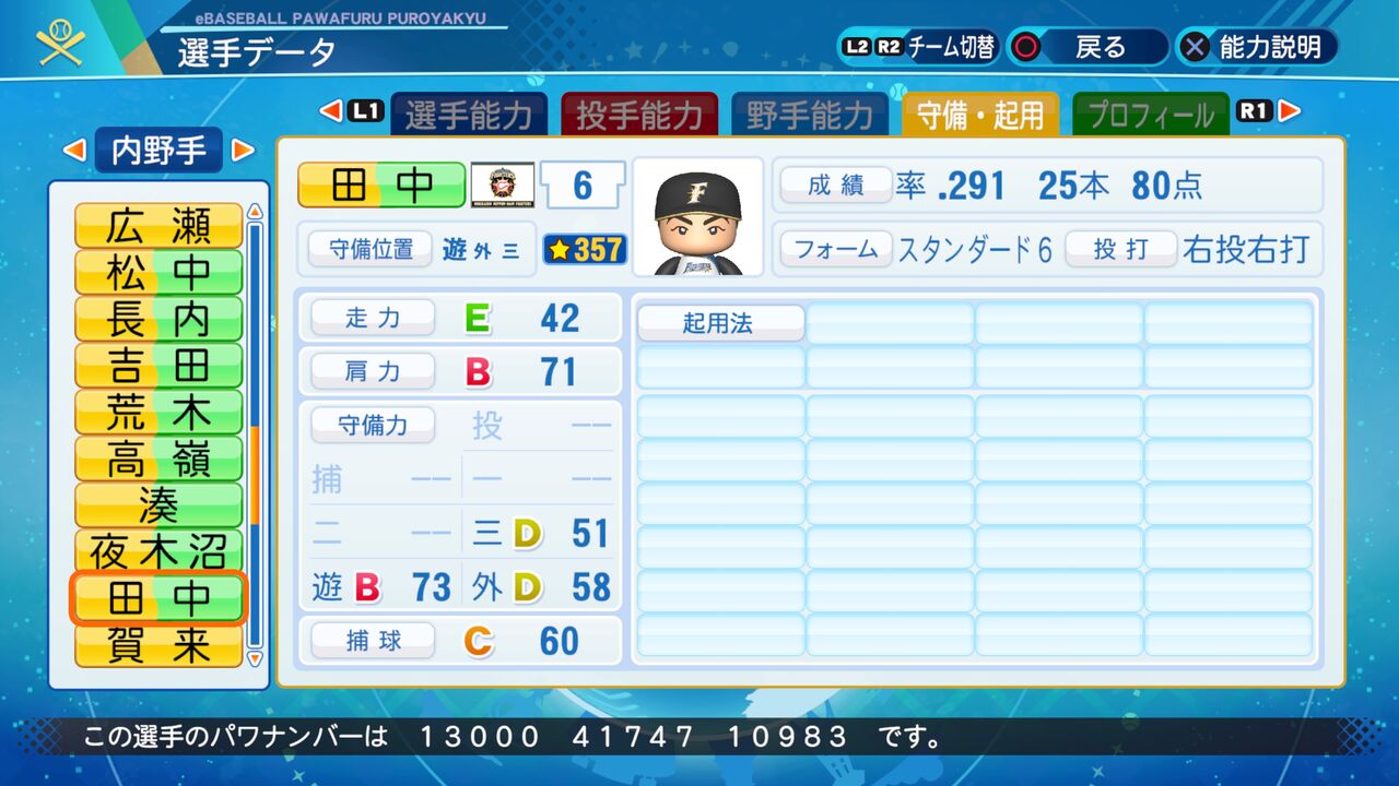 パワプロ サクセス作成選手 実在選手再現 田中幸雄 日本ハムファイターズ スクストとパワプロと私