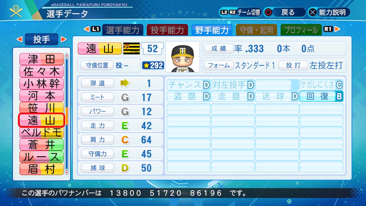 パワプロ サクセス作成選手 実在選手再現 遠山奬志 阪神タイガーズ スクストとパワプロと私