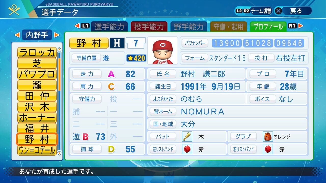 パワプロ サクセス作成選手 実在選手再現 野村謙二郎 広島東洋カープ スクストとパワプロと私 パワプロ サクセス作成選手 実在選手再現 野村謙二郎 広島東洋カープ スクストとパワプロと私