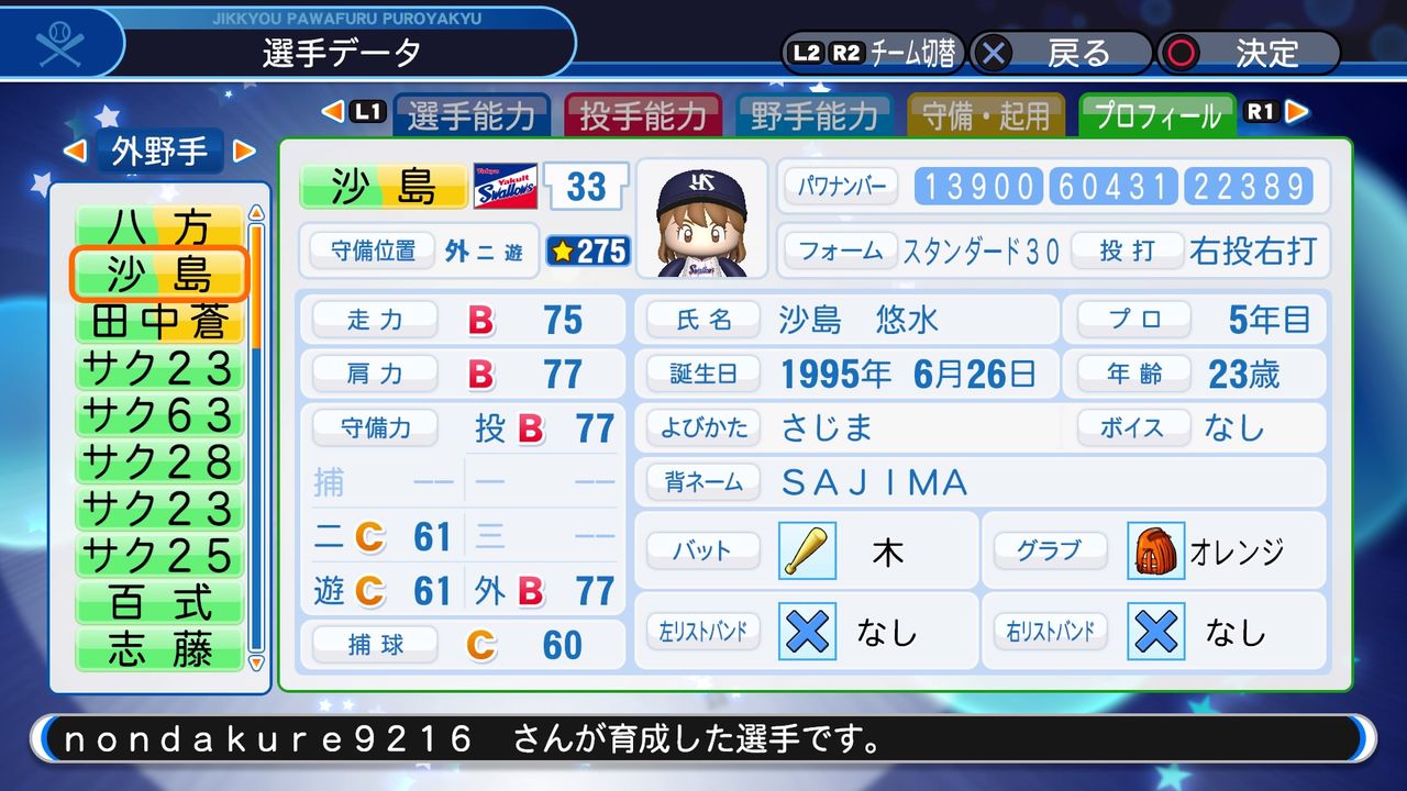 パワプロ19 サクセス 作成選手 スクスト 沙島悠水 スクストとパワプロと私 パワプロ19 サクセス 作成選手 スクスト 沙島悠水 スクストとパワプロと私