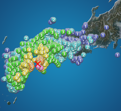 【地震】高知県・愛媛県で震度6弱の地震発生 2024年4月17日(水)23時14分