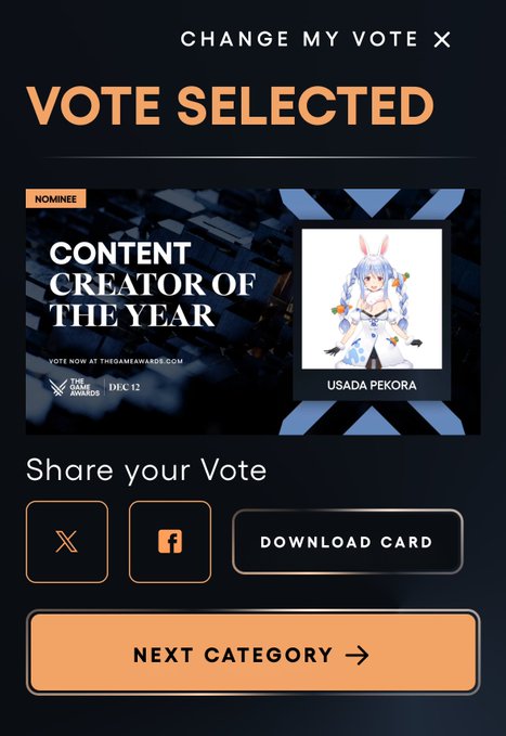 【朗報】VTuber「兎田ぺこら」 TGA GOTY2024にノミネート「ワールドなぺこーらさん」