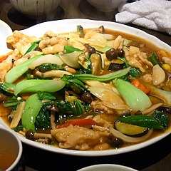 110406豚バラ肉と季節野菜の辣椒油炒め@RonFan