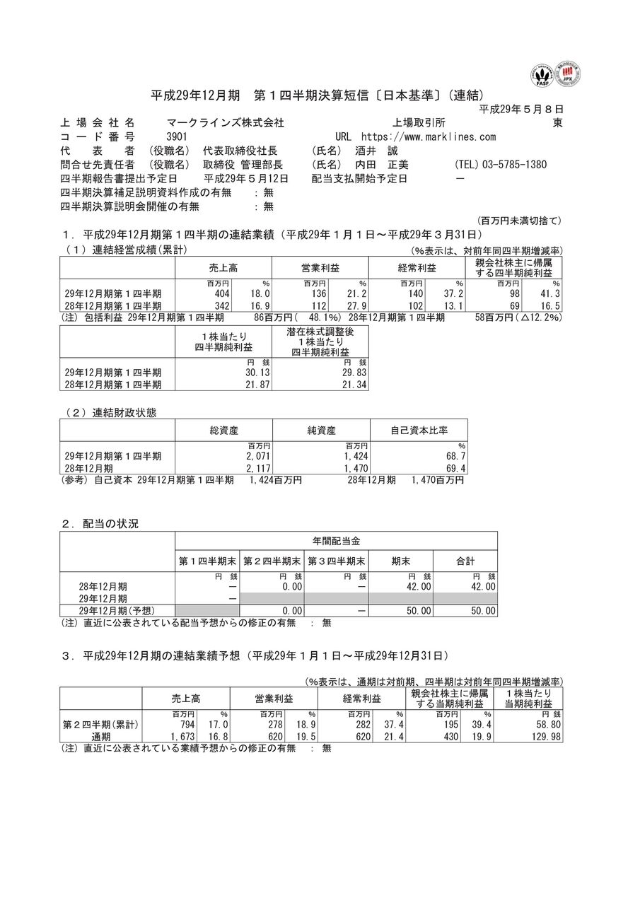 ゆっくり確実にお金持ちになろう
	  3901　マークラインズ　2017年12月期１Ｑ決算
	コメント