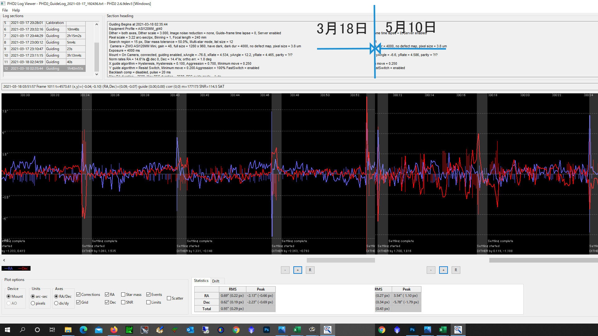 長焦点撮影のオートガイド精度と星像 : 星と畑のシニアライフ