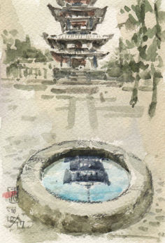水面に揺らぐ薬師寺東塔 奈良の旅 三 絵日記 新 サンデーkuぼちぼち絵日記 水面に揺らぐ薬師寺東塔 奈良の旅 三 絵日記 新 サンデーkuぼちぼち絵日記