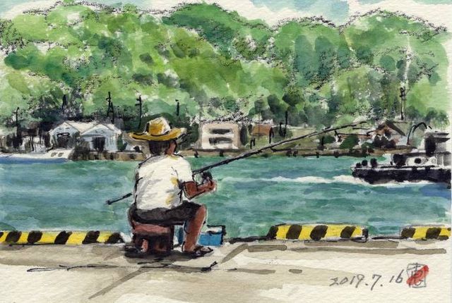 水彩画「釣り人」 水彩画「釣り人」