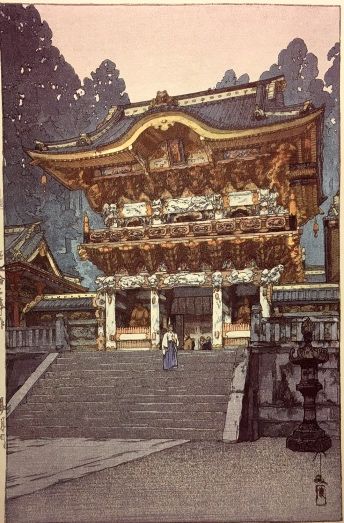 吉田博、【タジマハルの庭】、希少画集画、高級新品額・額装付