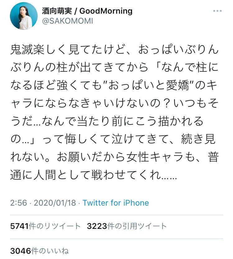 フェミさん 鬼滅におっぱいキャラが出てきて泣いた 女は人間として普通に戦えないの Sunriのブログ