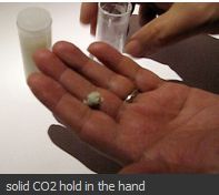 Solid CO2 in hand