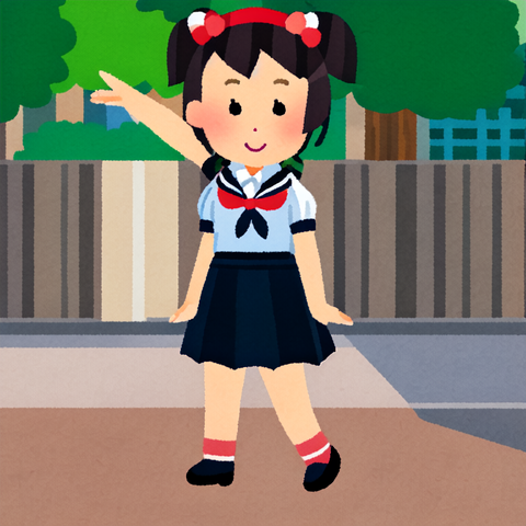 キュロットスカートを履いた、ツインテールでおだんごヘアーの女の子-small (1)