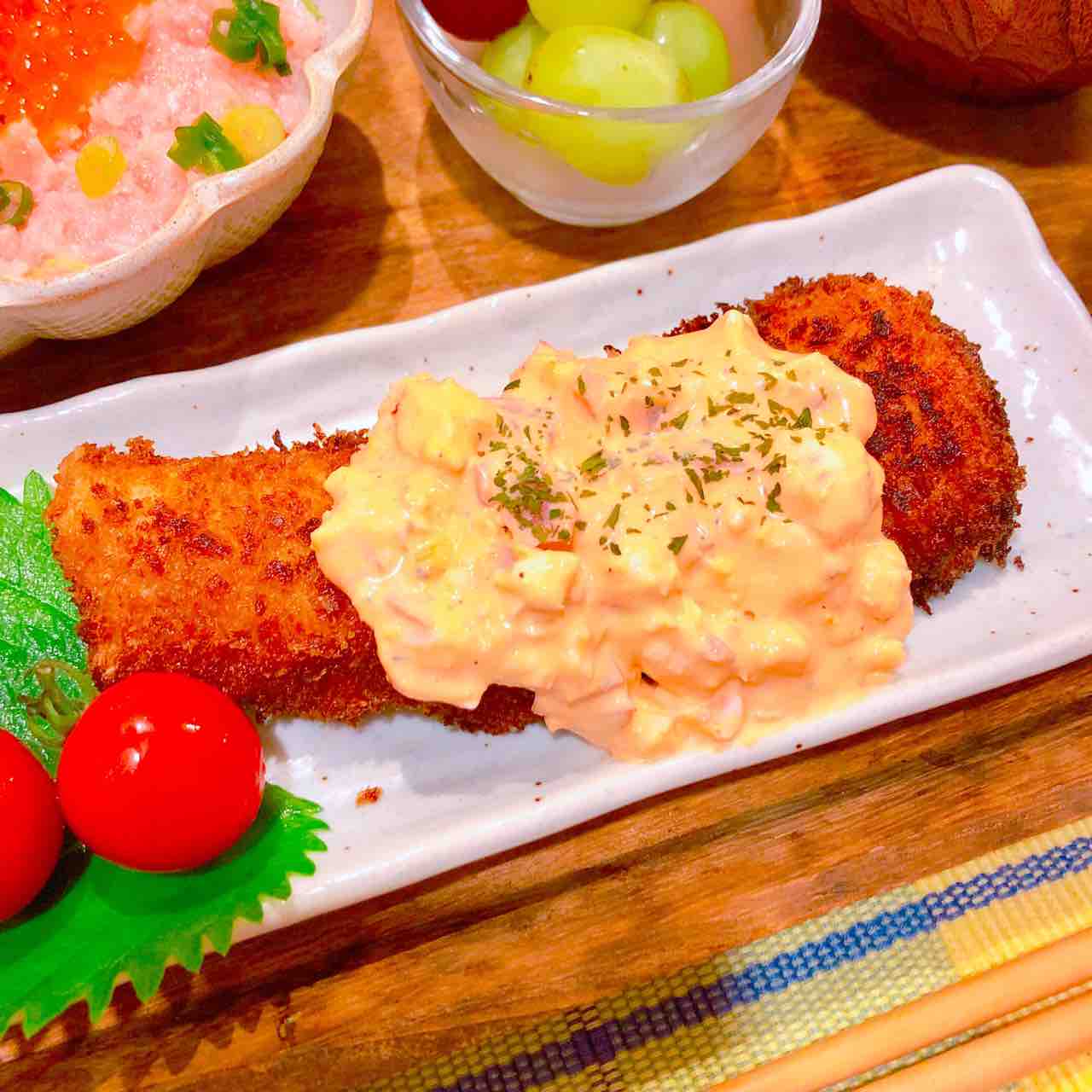 サーモンフライ 梅わさびタルタル Suzukaの楽うまカフェごはん サーモンフライ 梅わさびタルタル Suzukaの楽うまカフェごはん