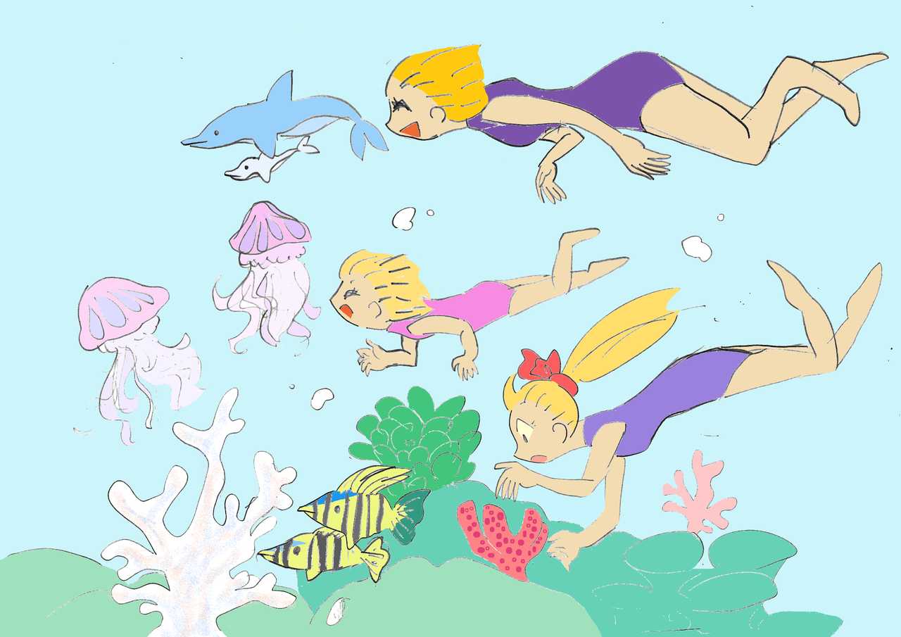 三姉妹 海でスイスイお散歩シュノーケリング サンゴの絵 小学生 絵筆ちゃんのblog 三姉妹 海でスイスイお散歩シュノーケリング サンゴの絵 小学生 絵筆ちゃんのblog