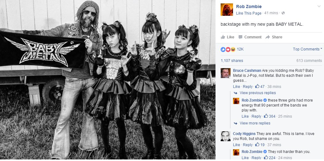 Babymetal ロブ ゾンビがbabymetal嫌いのファンに反論 Babymetalの使徒 Babymetal ロブ ゾンビがbabymetal嫌いのファンに反論 Babymetalの使徒
