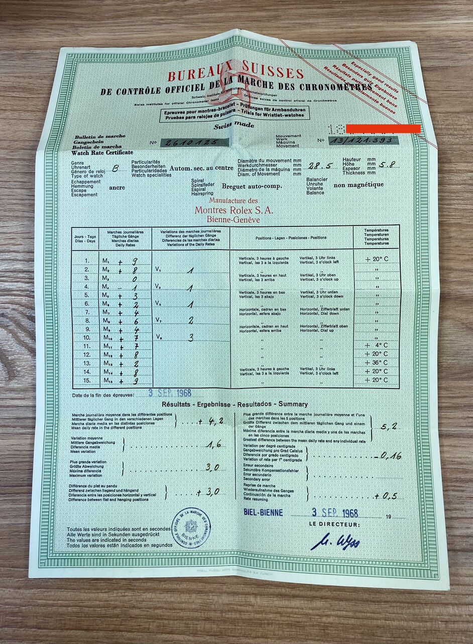 ◆◆ビンテージ物！ロレックス歩度証明書