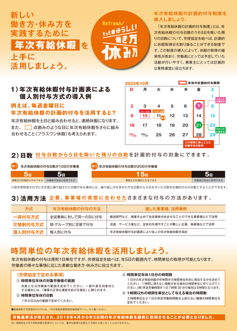 年次有給休暇取得月間裏面