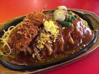 新たまねぎとポークの串カツとホタテのスパゲティ