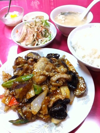 茄子豚肉黒酢炒め