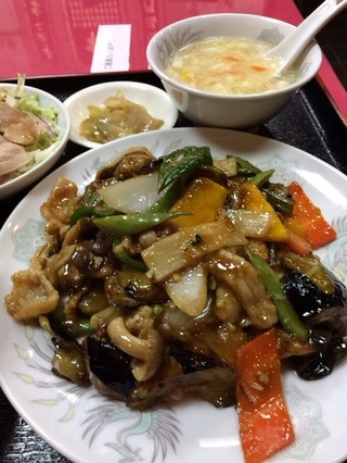 茄子と豚肉の黒酢炒め