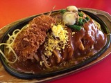 新たまねぎとポークの串カツとホタテのスパゲティ