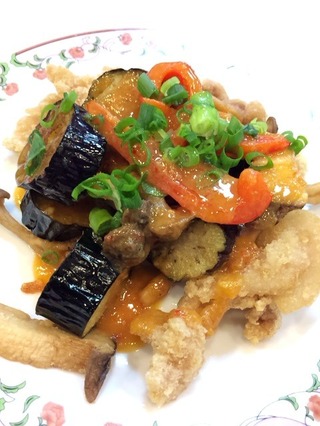 秋野菜と豚肉の香味ソース
