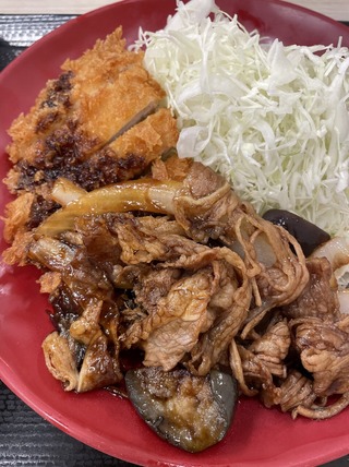 牛焼肉とロースカツの合い盛り