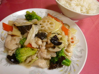野菜鶏肉塩味炒め