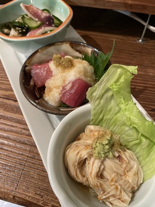 いか酢の物_まぐろ山かけ_ゆば刺