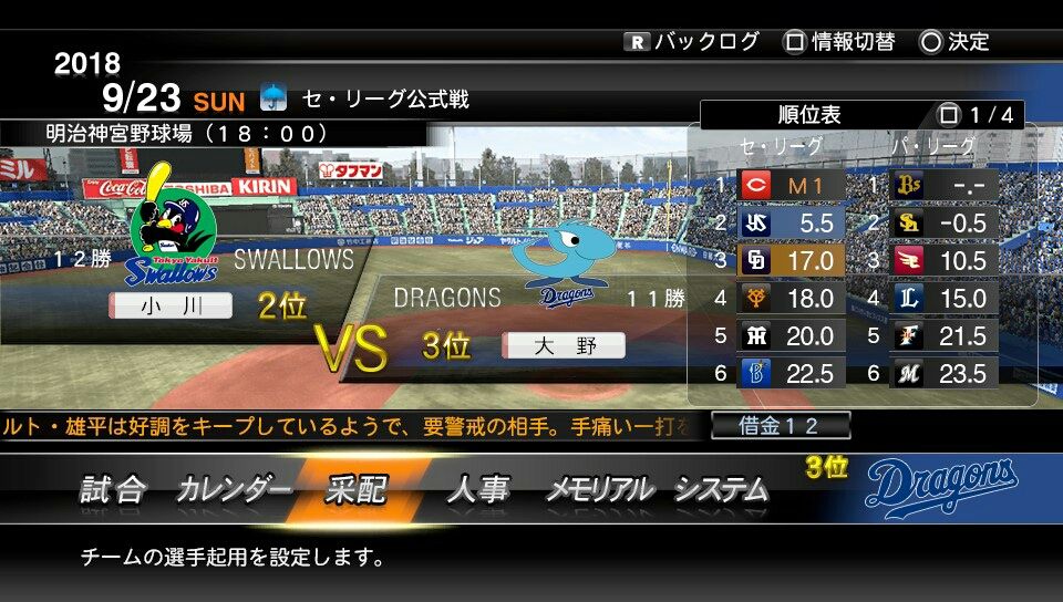プロ野球スピリッツ15 ペナント 中日 強竜再燃 4年目 少年がゲームのことを書いたりする プロ野球スピリッツ15 ペナント 中日 強竜再燃 4年目 少年がゲームのことを書いたりする