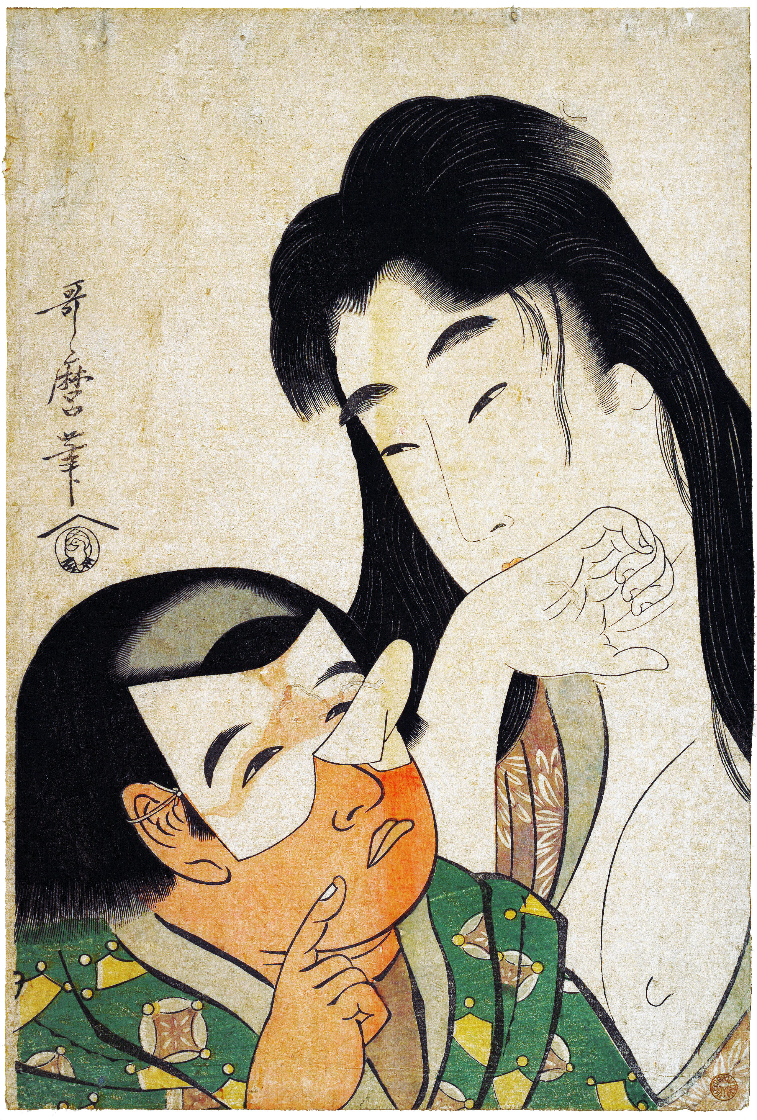 浮世絵 錦絵 木版画 『喜多川歌麿 山姥と金太郎 煙草のけむり』 ColBase