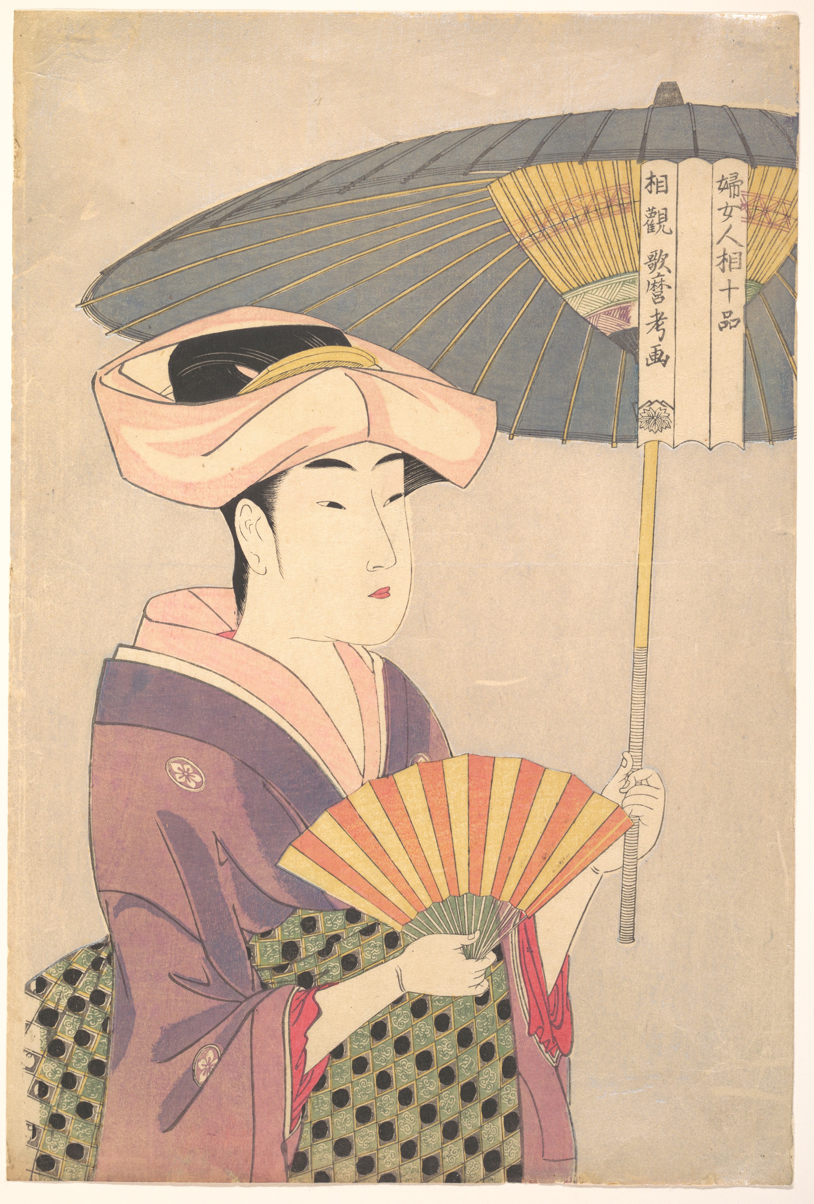 昭和レトロ 婦人人相十品 歌麿考画 織物 64cm×72cmの額